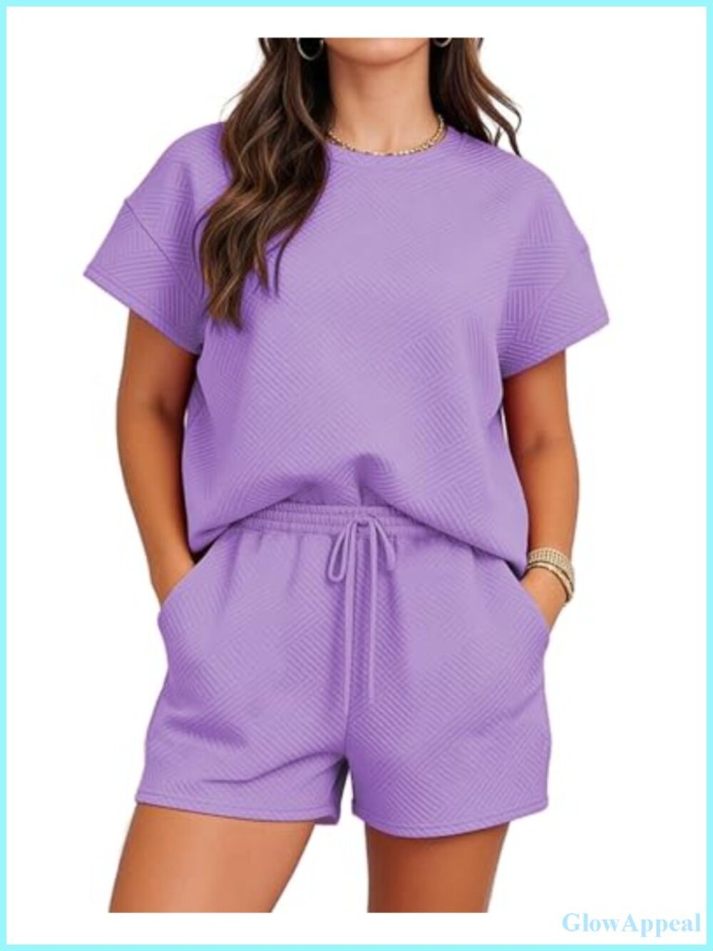 Women's 2 Piece Lounge Set Crew Neck Top & Drawstring Shorts